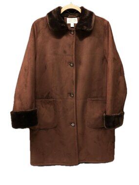 Vintage 90s Talbots Brown Faux Suede Faux Shearling Coat Penny Lane Old Money S
